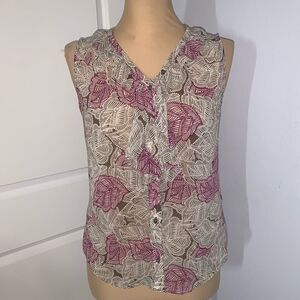 Banana Republic Abstract Patterned Green and Pink Sleeveless Blouse